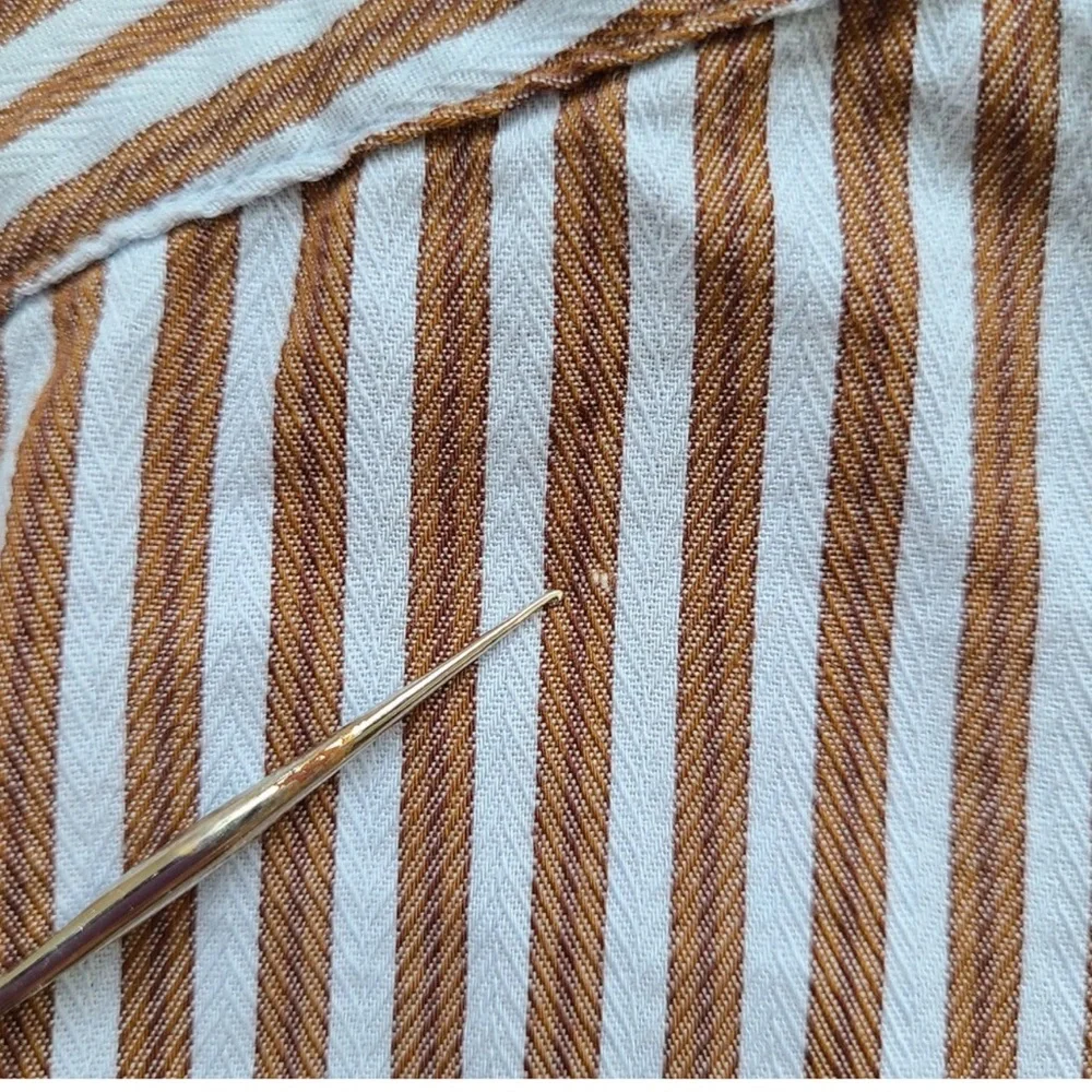 Men's Thomas Dean Blue Brown Striped Shirt XXL 100% Cotton Flip Cuff Casual - Picture 5 of 7